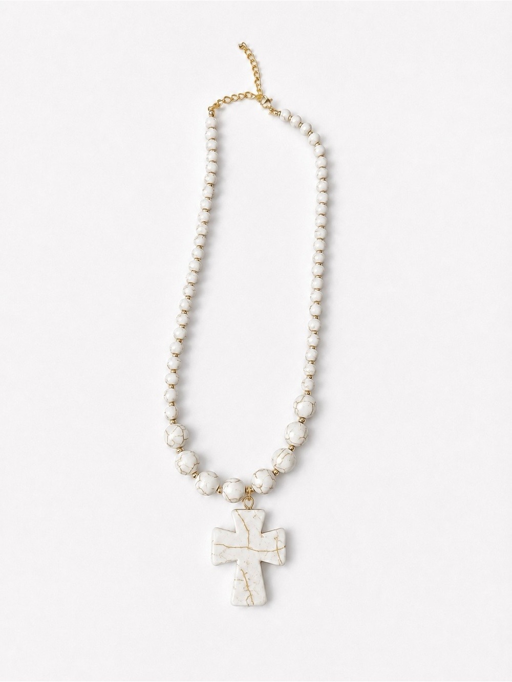 White Howlite Bead Cross Necklace - Classic Women's Jewelry